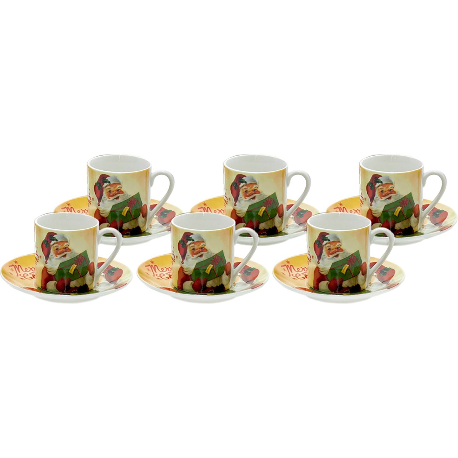 VESTIAMO CASA GRAN NATALE - Servizio da caffè natalizio in porcellana 6 tazzine con piattini Decoro Babbo Natale